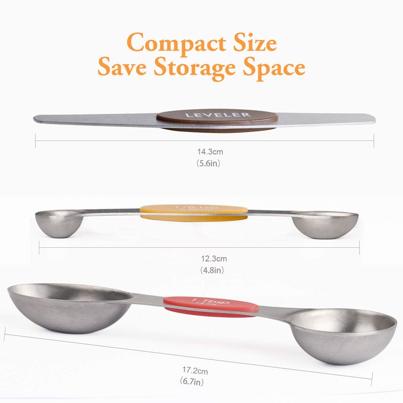 YellRin Magnetic Measuring Spoons Set of 8 Stainless Steel Dual Sided Stackable Measuring Spoons Nesting Teaspoons Tablespoons for Measuring Dry and Liquid Ingredients - Image 2